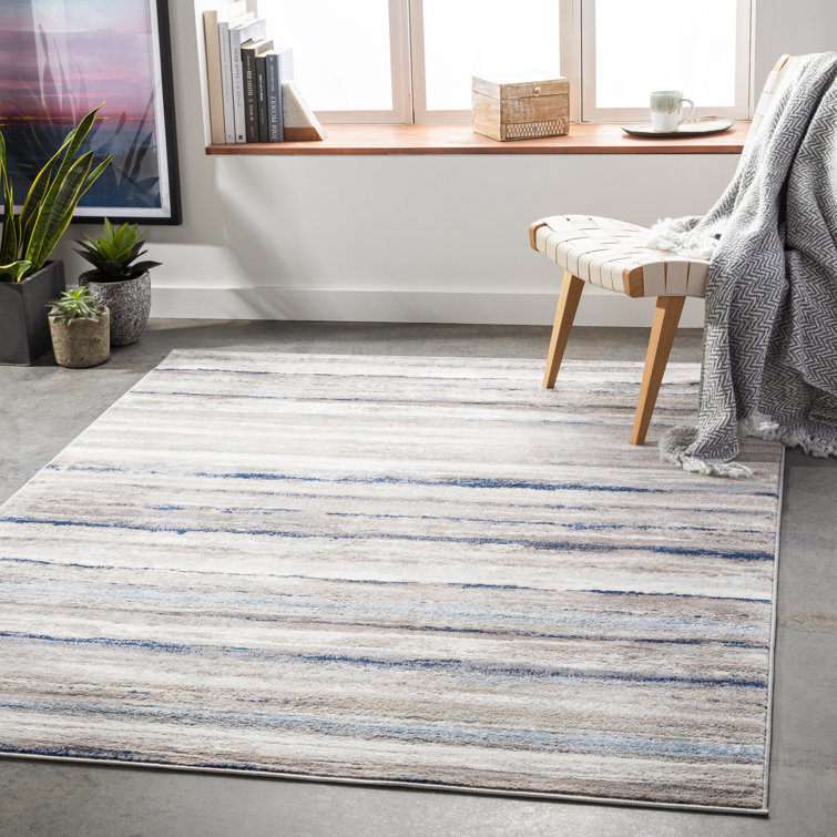 Beachcrest Home Behan Striped Light Blue/OffWhite/Gray Area Rug
